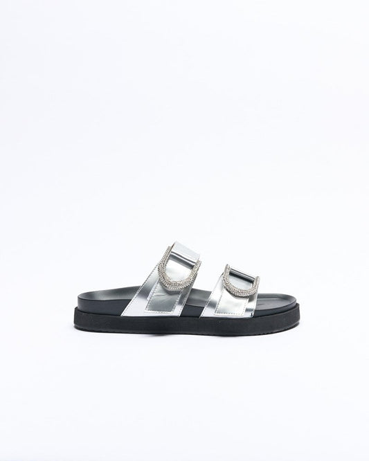 Image of Slippers. Productname: Walnut Melbourne Mint Leather Slide in Silver colour by brand - Walnut Melbourne