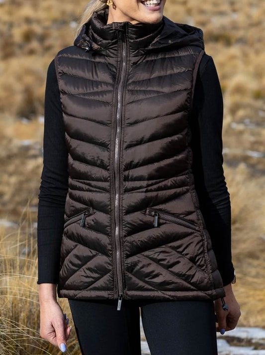 Image of Coats & Jackets. Product name - MOKE MARY CLAIRE PACKABLE DOWN PUFFER VEST in Chocolate colour by brand - Moke