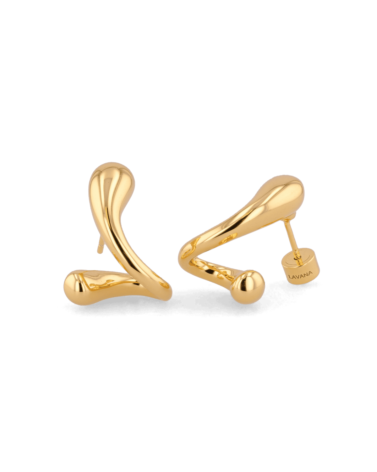 Image of Earrings. Product name - Molten Curve Gold Earrings in colour by brand - LAVANA