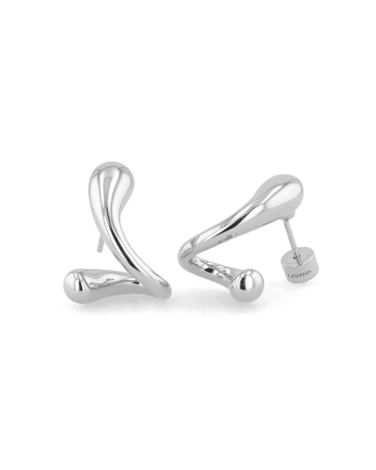 Image of Earrings. Product name - Molten Curve Silver Earrings in colour by brand - LAVANA