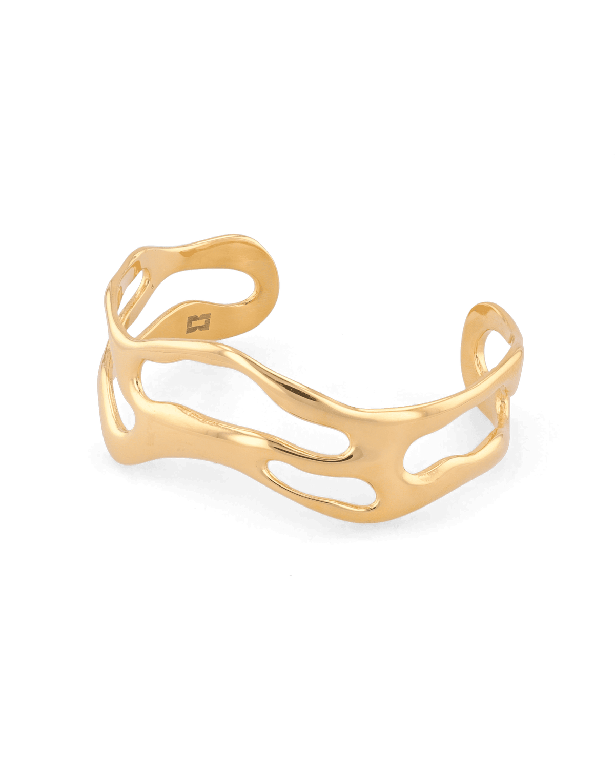 Image of Bracelets. Product name - Molten Open Gold Cuff Bracelet in colour by brand - LAVANA