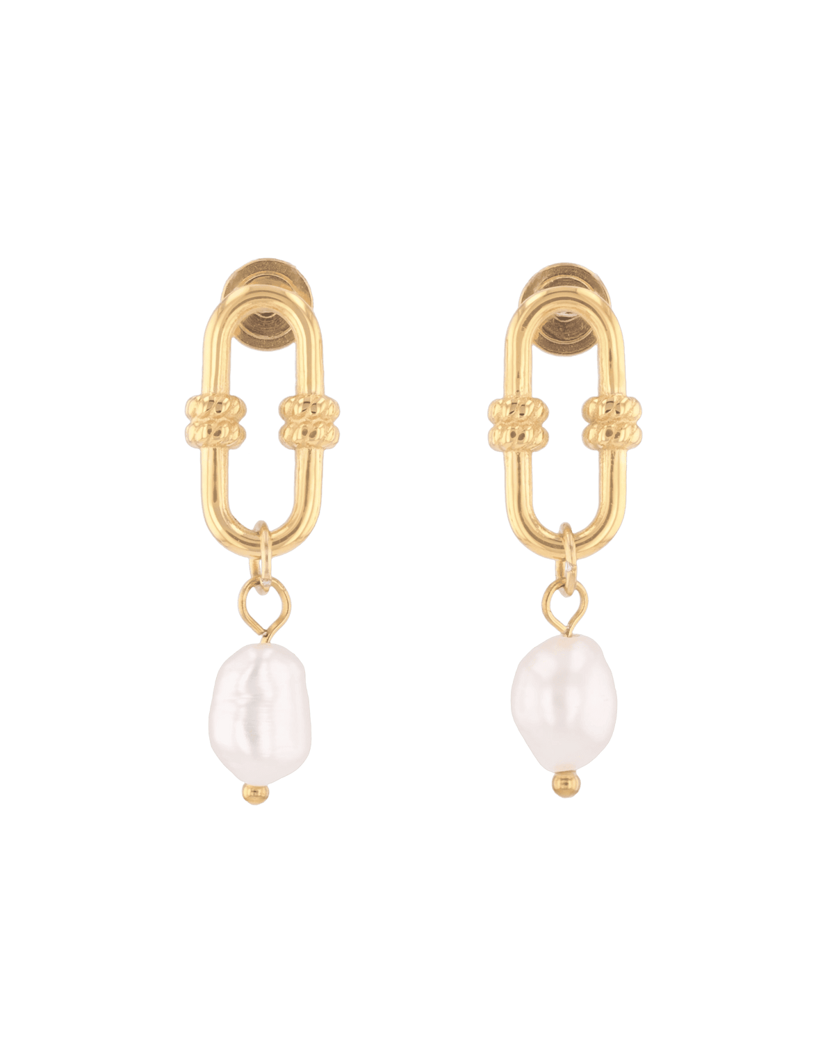 Image of Earrings. Product name - Monaco Gold Pearl Earrings in colour by brand - LAVANA