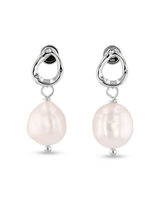 Image of Earrings. Product name - Mondello Silver Pearl Drop Earrings in colour by brand - LAVANA