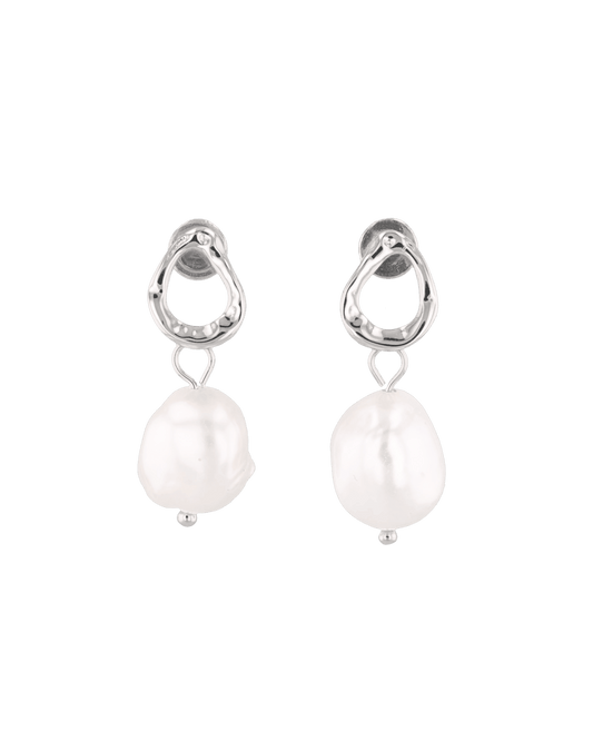 Image of Earrings. Product name - Mondello Silver Pearl Drop Earrings in colour by brand - LAVANA