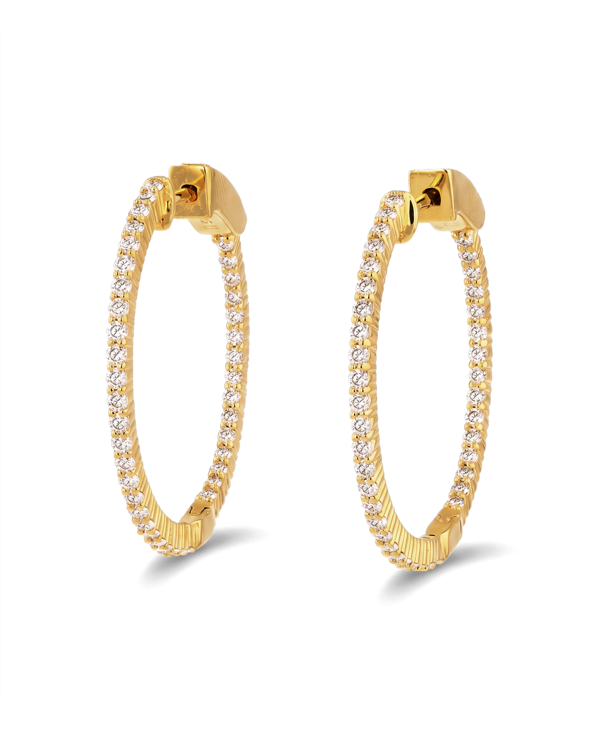 Image of Earrings. Product name - Monte Carlo Gold Diamond Hoop Earrings in colour by brand - LAVANA