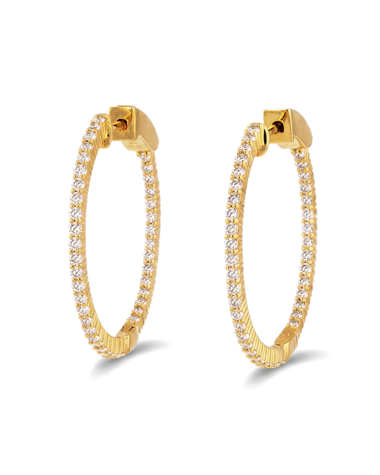 Image of Earrings. Product name - Monte Carlo Gold Diamond Hoop Earrings in colour by brand - LAVANA