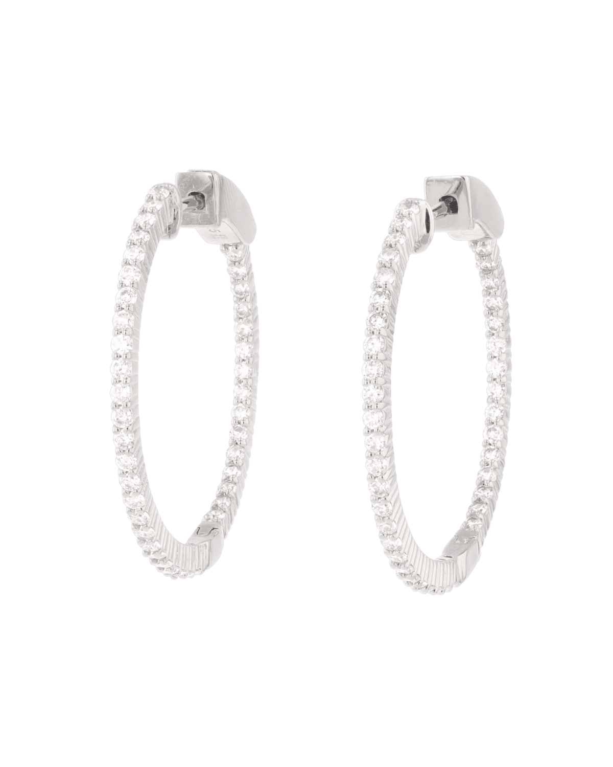 Image of Earrings. Product name - Monte Carlo Silver Diamond Hoop Earrings in colour by brand - LAVANA