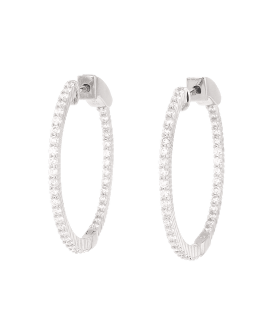 Image of Earrings. Product name - Monte Carlo Silver Diamond Hoop Earrings in colour by brand - LAVANA