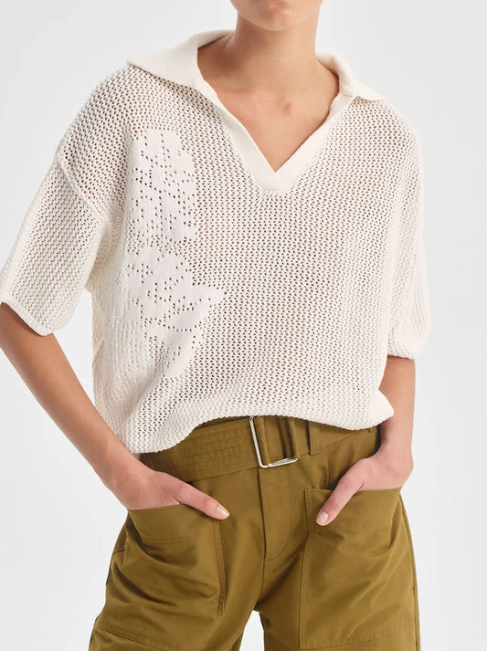 Image of a model wearing Tops. Productname: MORRISON CHIARA KNIT TOP in White colour by brand - Morrison