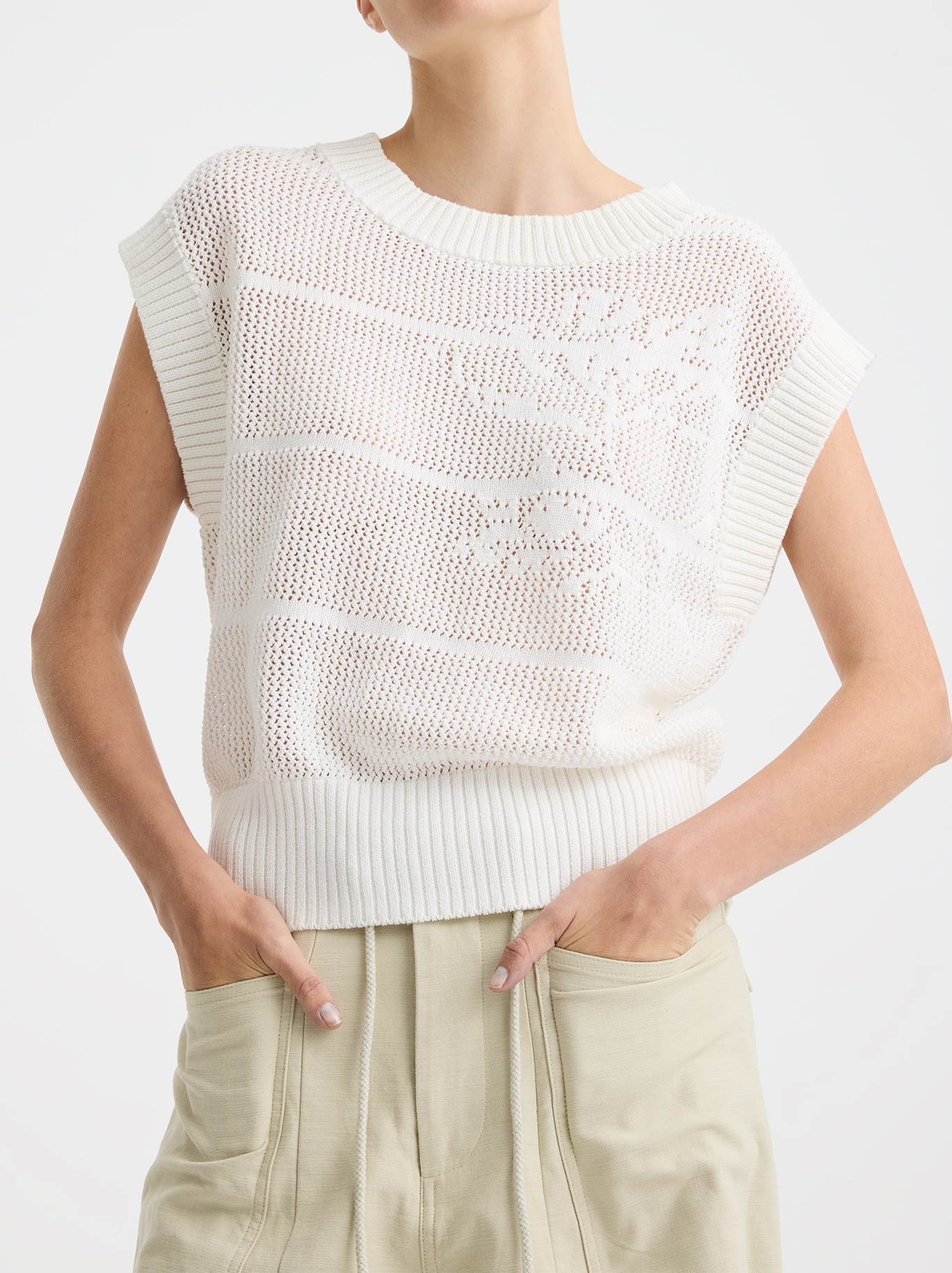 Image of Coats & Jackets. Product name - MORRISON ELIRA KNIT VEST in White colour by brand - Morrison