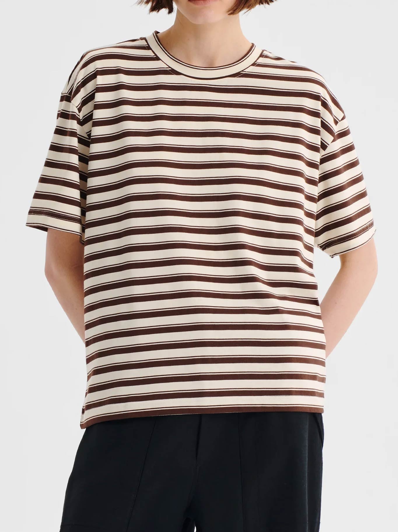Image of T-Shirts. Product name - MORRISON JERICHO STRIPE TEE in Espresso colour by brand - Morrison
