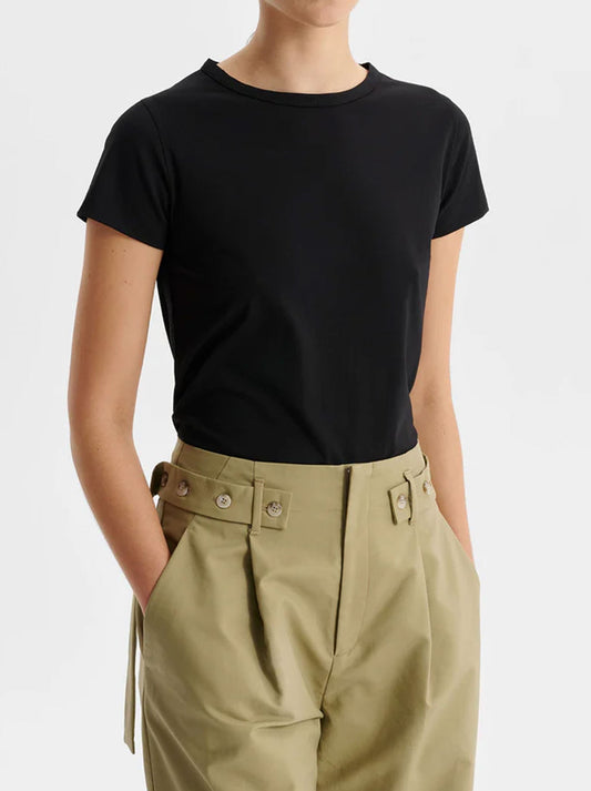 Image of a model wearing Tops. Productname: MORRISON MILO TEE in Black colour by brand - Morrison