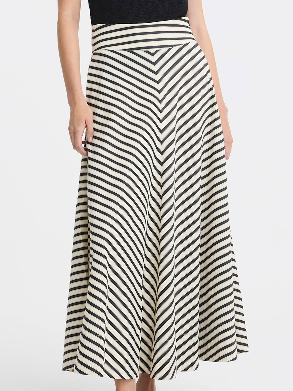 Image of a model wearing Skirts. Product name - MORRISON MARINA SKIRT in Stripe colour by brand - Morrison