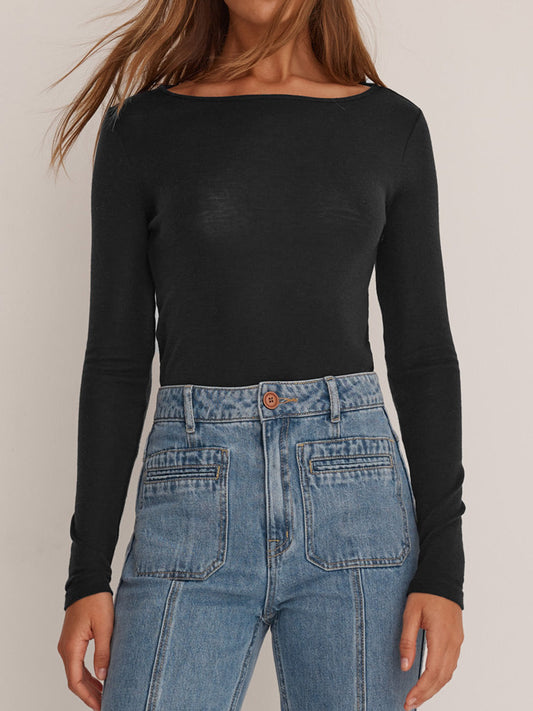 Image of a model wearing Tops. Productname: MORRISON MORRI MERINO ROUND NECK in Black colour by brand - Morrison