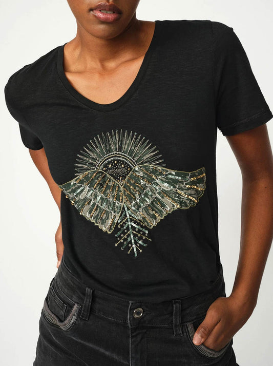 Image of a model wearing Tops. Productname: MOS MOSH NADINE TEE in Black colour by brand - Mos Mosh