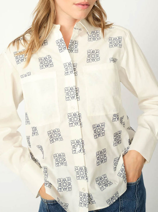 Image of Shirts. Productname: MOS MOSH WEINA GEO EMBROIDED SHIRT in White colour by brand - Mos Mosh
