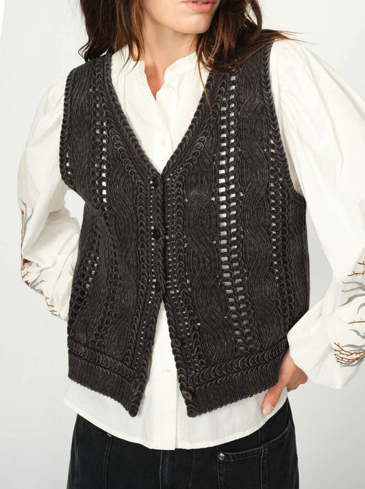 Image of Coats & Jackets. Productname: MOS MOSH ALBANJU KNIT LACE VEST in Phantom colour by brand - Mos Mosh