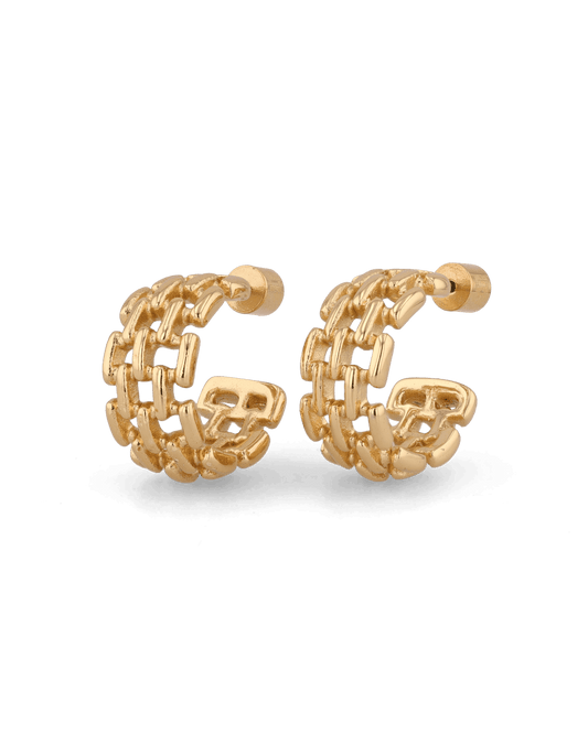 Image of Earrings. Product name - Multi Link Gold Hoop Earrings in colour by brand - LAVANA