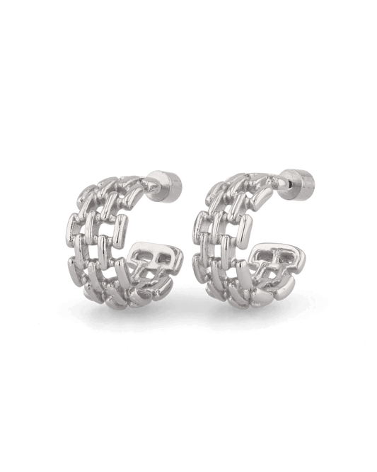 Image of Earrings. Product name - Multi Link Silver Hoop Earrings in colour by brand - LAVANA
