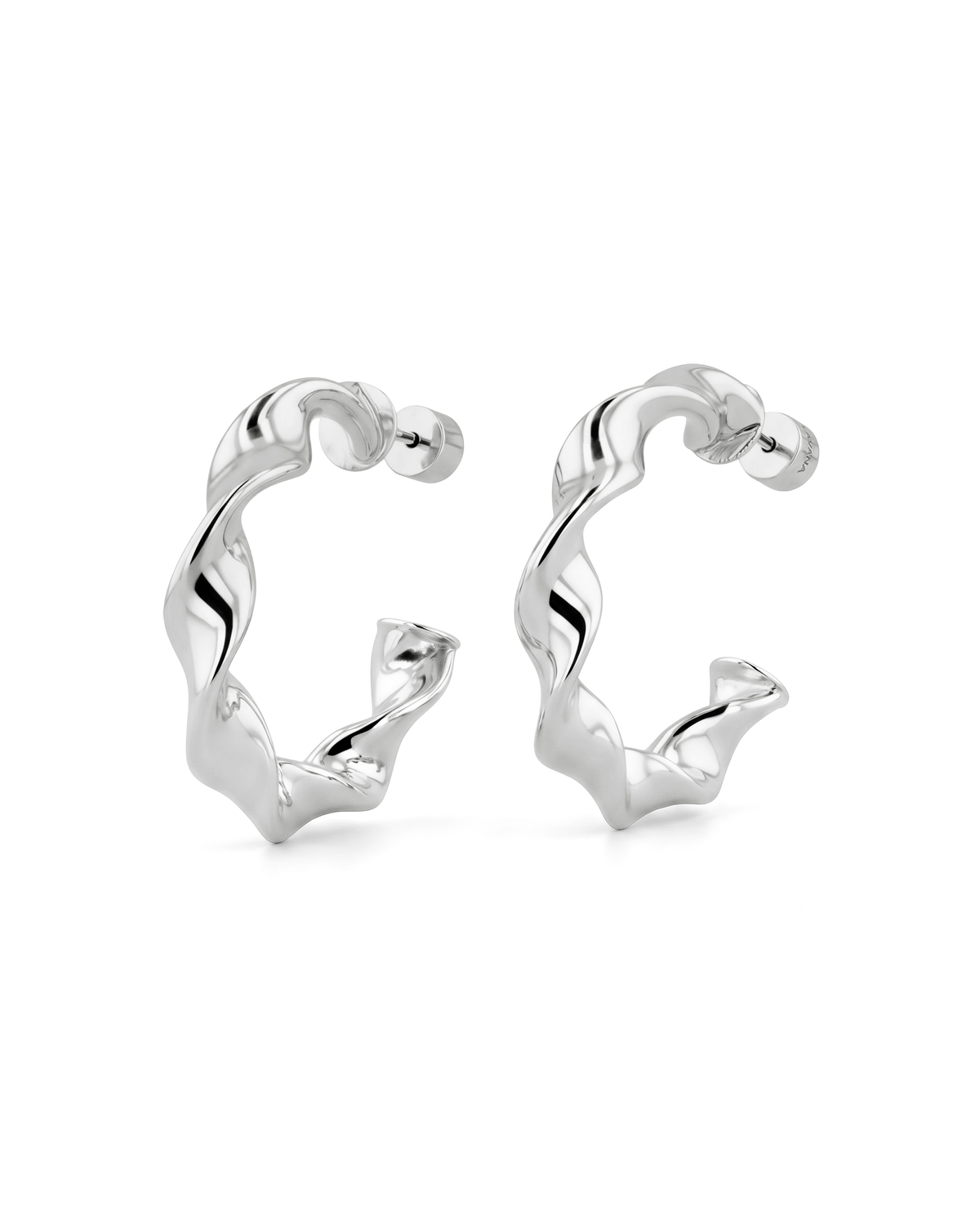 Image of Earrings. Product name - Muse Silver Hoop Earrings in colour by brand - LAVANA