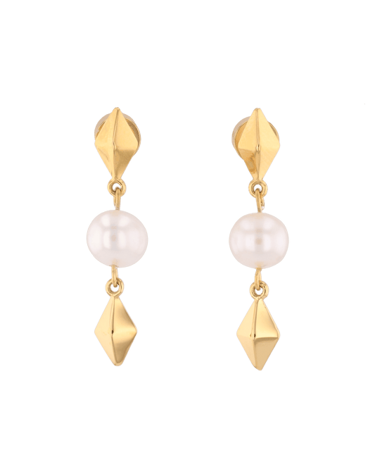 Image of Earrings. Product name - Mykonos Gold Pearl Earrings in colour by brand - LAVANA