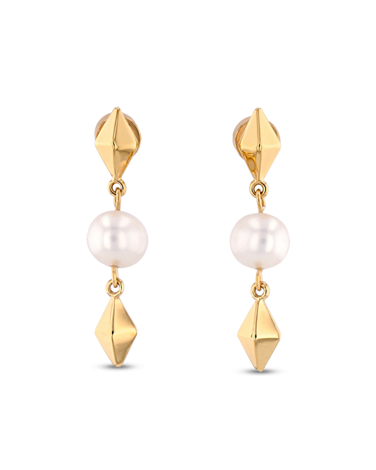 Image of Earrings. Product name - Mykonos Gold Pearl Earrings in colour by brand - LAVANA