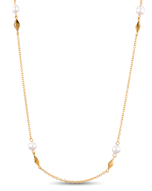 Image of Necklaces. Product name - Mykonos Gold Pearl Necklace in colour by brand - LAVANA
