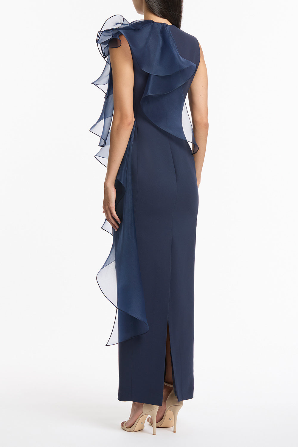 Carla Zampatti Crepe Ruffle Shoulder Gown (Navy)