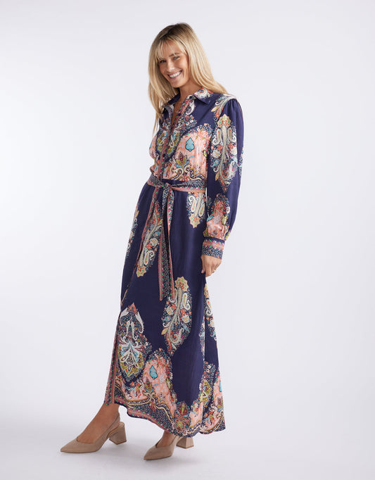Image of Dresses. Productname: Amelie Shirt Midi Dress - in Navy Print colour by brand - Beautiful Stories