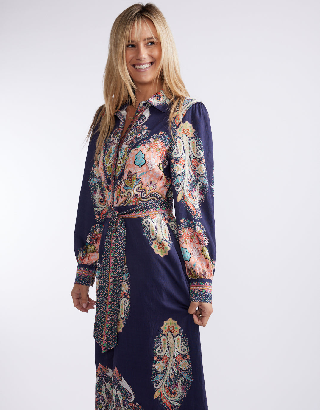 Beautiful Stories Amelie Shirt Midi Dress (Navy Print)