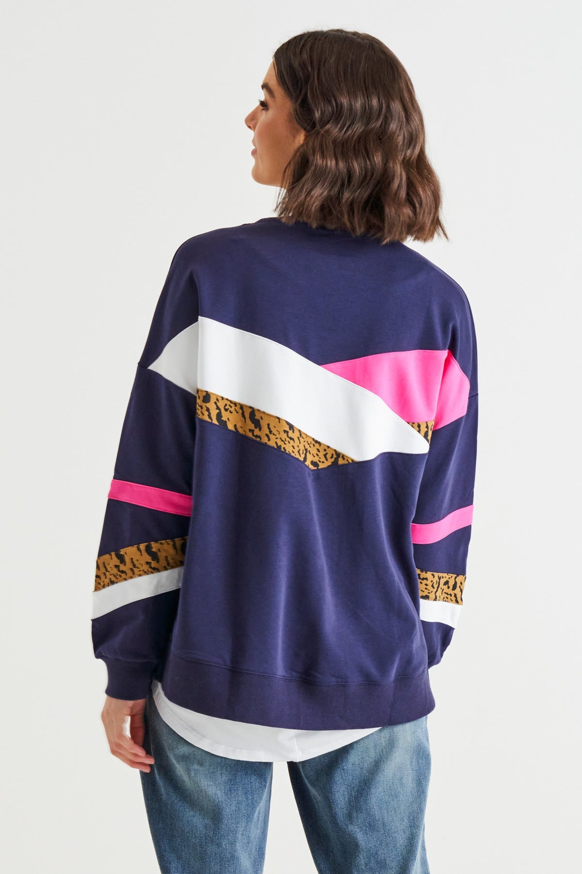 Betty Basics Addie Comfy Cotton Sporty Sweat Blue Chevron Splice (Blue Splice)