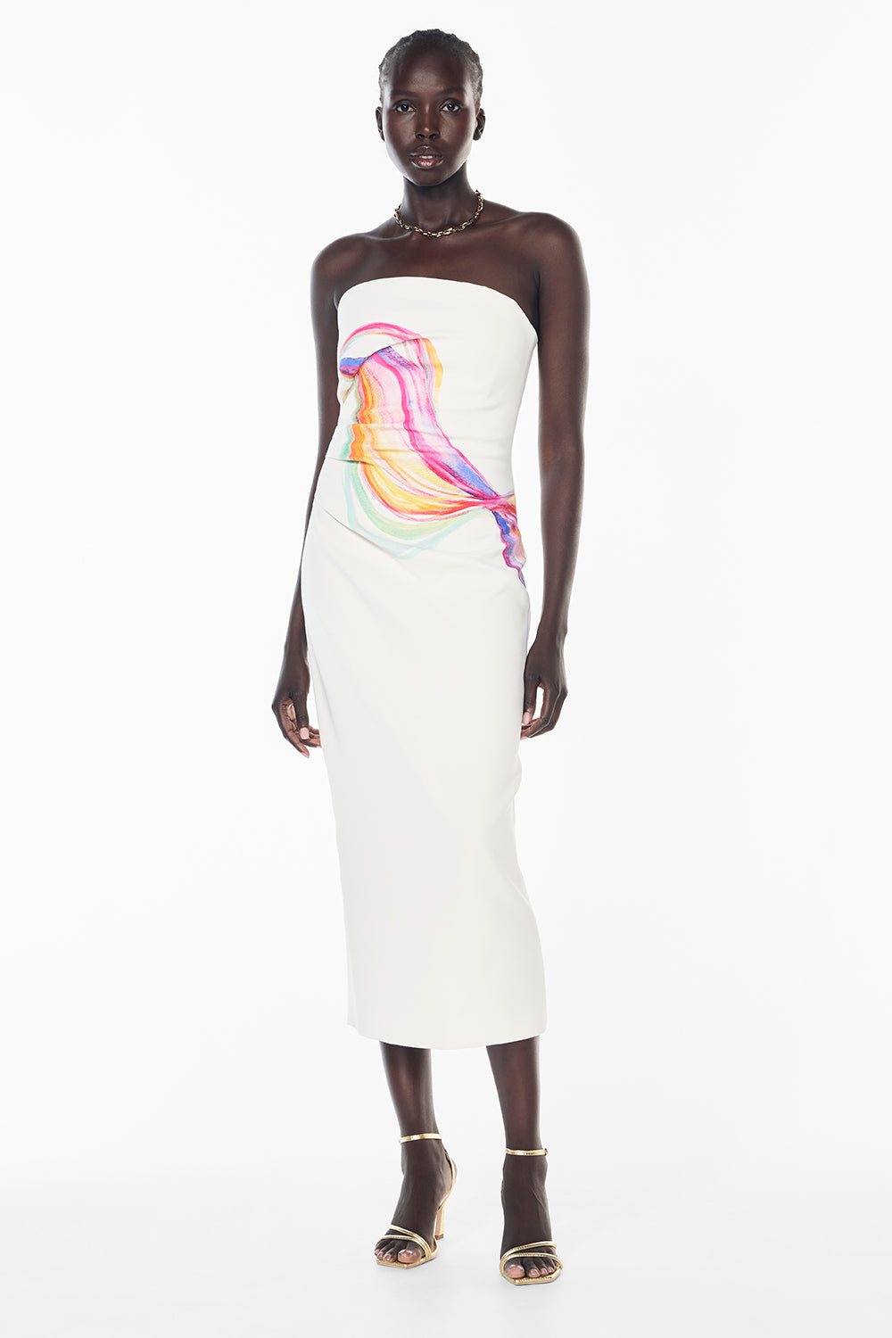 Image of Dresses. Productname: Vibrations Strapless Dress in WHITE MULTI colour by brand - Manning Cartell