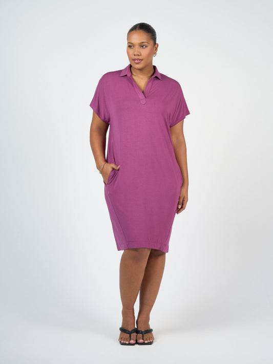 Lou Lou Naomi Bamboo Collared T-Shirt Dress (Plum)