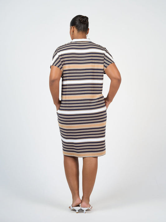 Lou Lou Naomi Bamboo Collared T-Shirt Dress (Stripe)