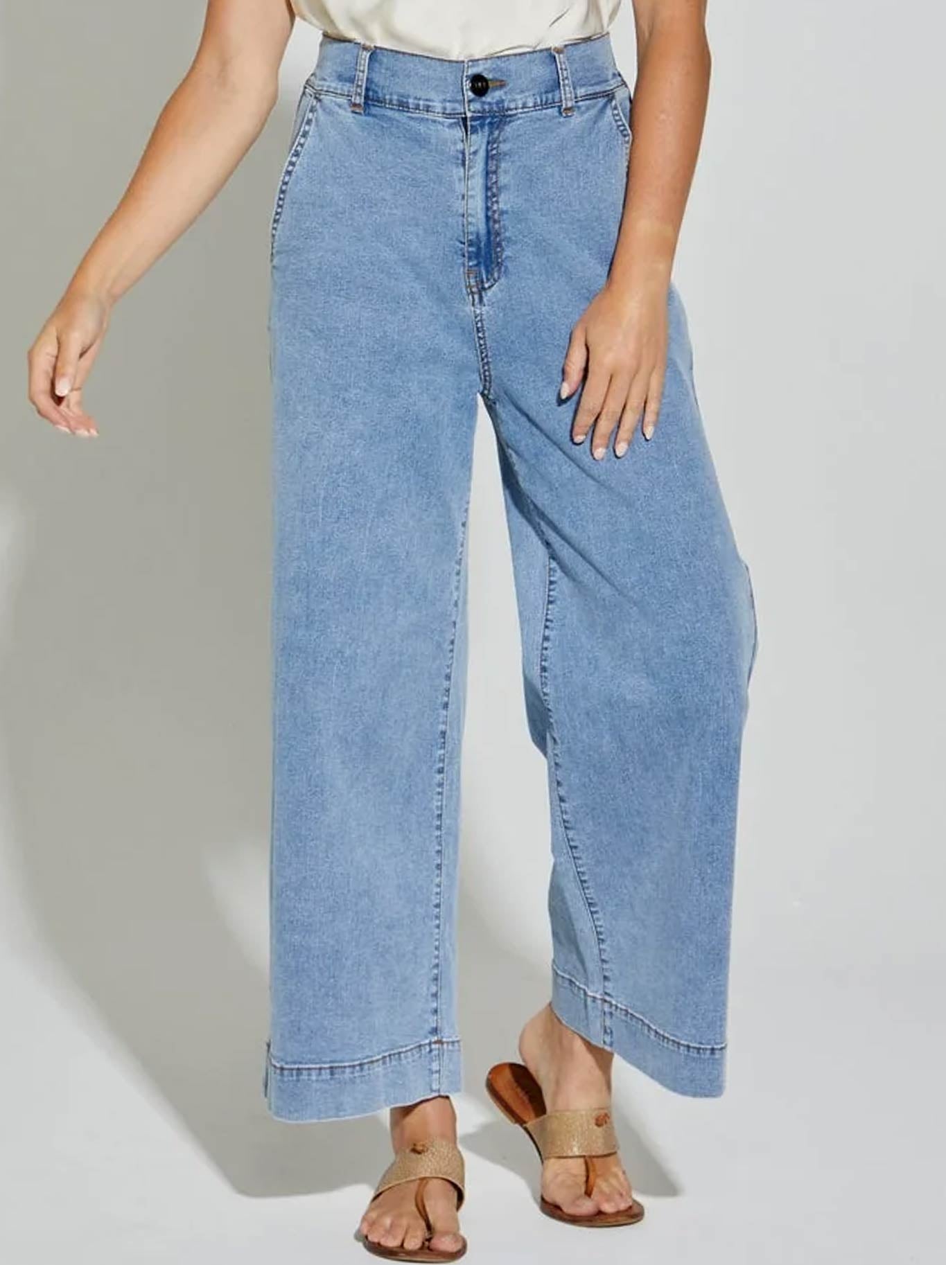 Image of Jeans. Product name - NEW LONDON ARNOS PALAZZO JEAN in Denim colour by brand - New London