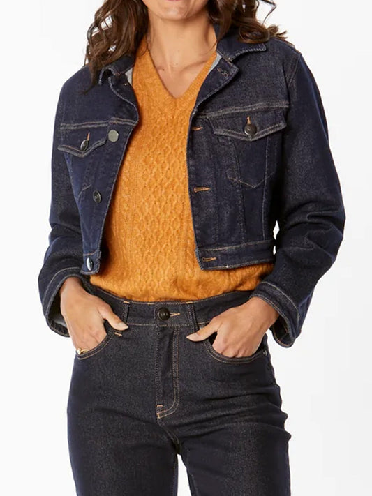 Image of Coats & Jackets. Product name - New London Henford Crop Denim Jacket in Denim colour by brand - New London