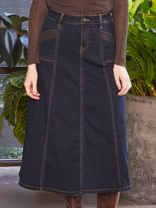 New London Kenley Midi Skirt (Dark Wash)