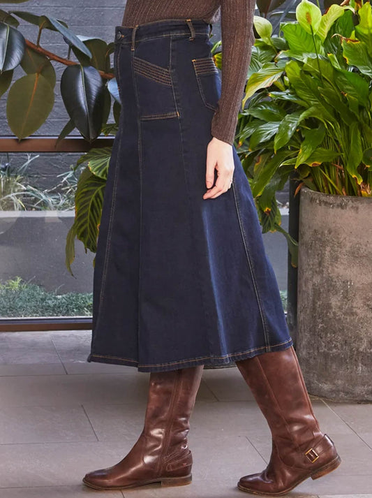 New London Kenley Midi Skirt (Dark Wash)
