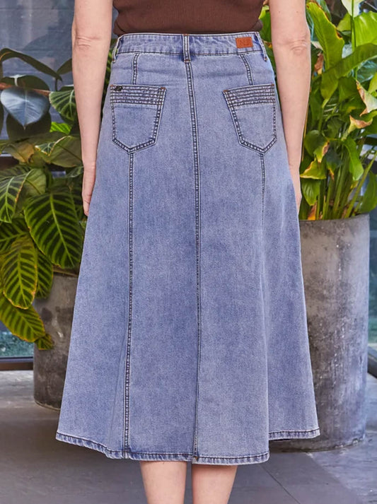 NEW LONDON KENLEY MIDI SKIRT (Lightwash)