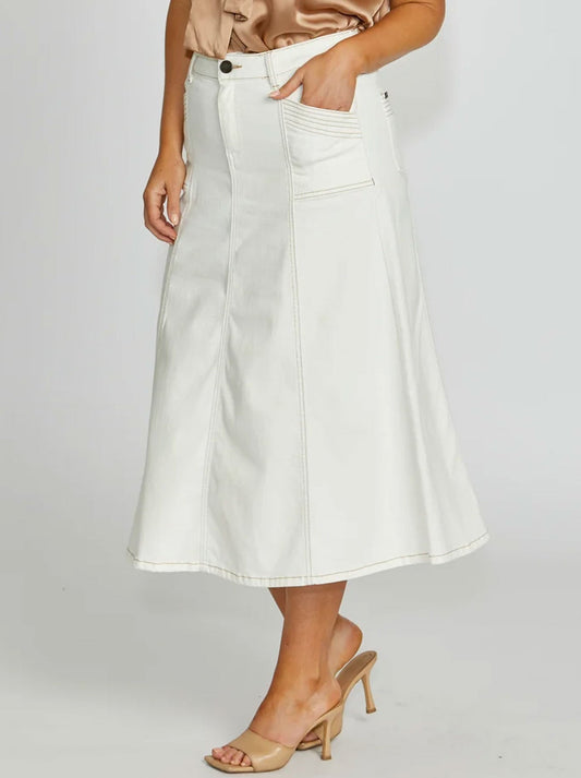 NEW LONDON KENLEY MIDI SKIRT (Milk Tan)