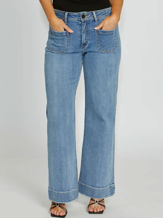 Image of Jeans. Product name - New London Victory Wide Leg Jean in Denim colour by brand - New London