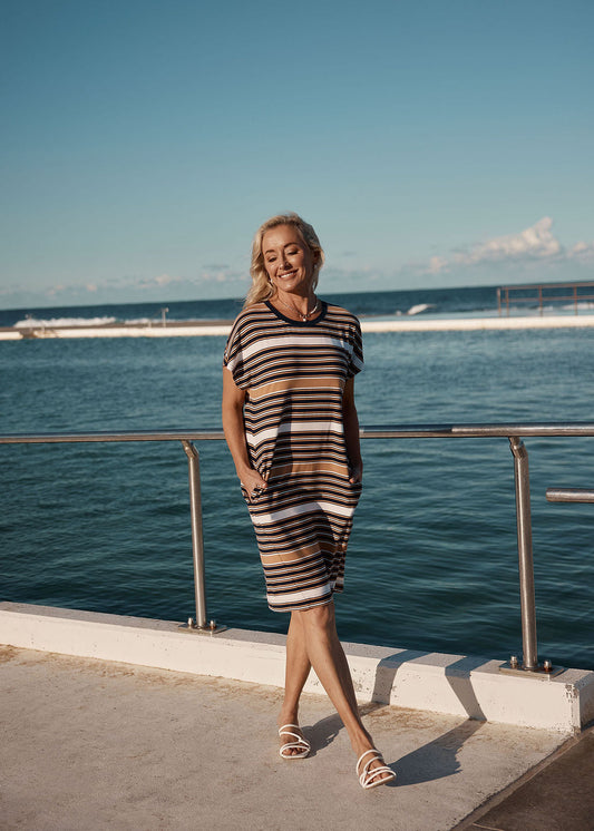 Lou Lou Nicks Bamboo Short Sleeve T-Shirt Dress (Stripe)