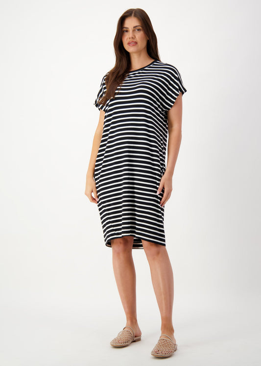 Lou Lou Nicks Bamboo Short Sleeve T-Shirt Dress (Black & White Stripe)