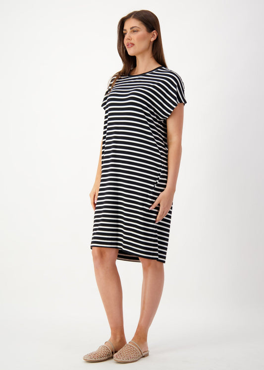 Lou Lou Nicks Bamboo Short Sleeve T-Shirt Dress (Black & White Stripe)