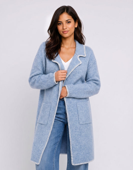 132 Fashion Noa Blanket Stitch Coatigan (Blue)