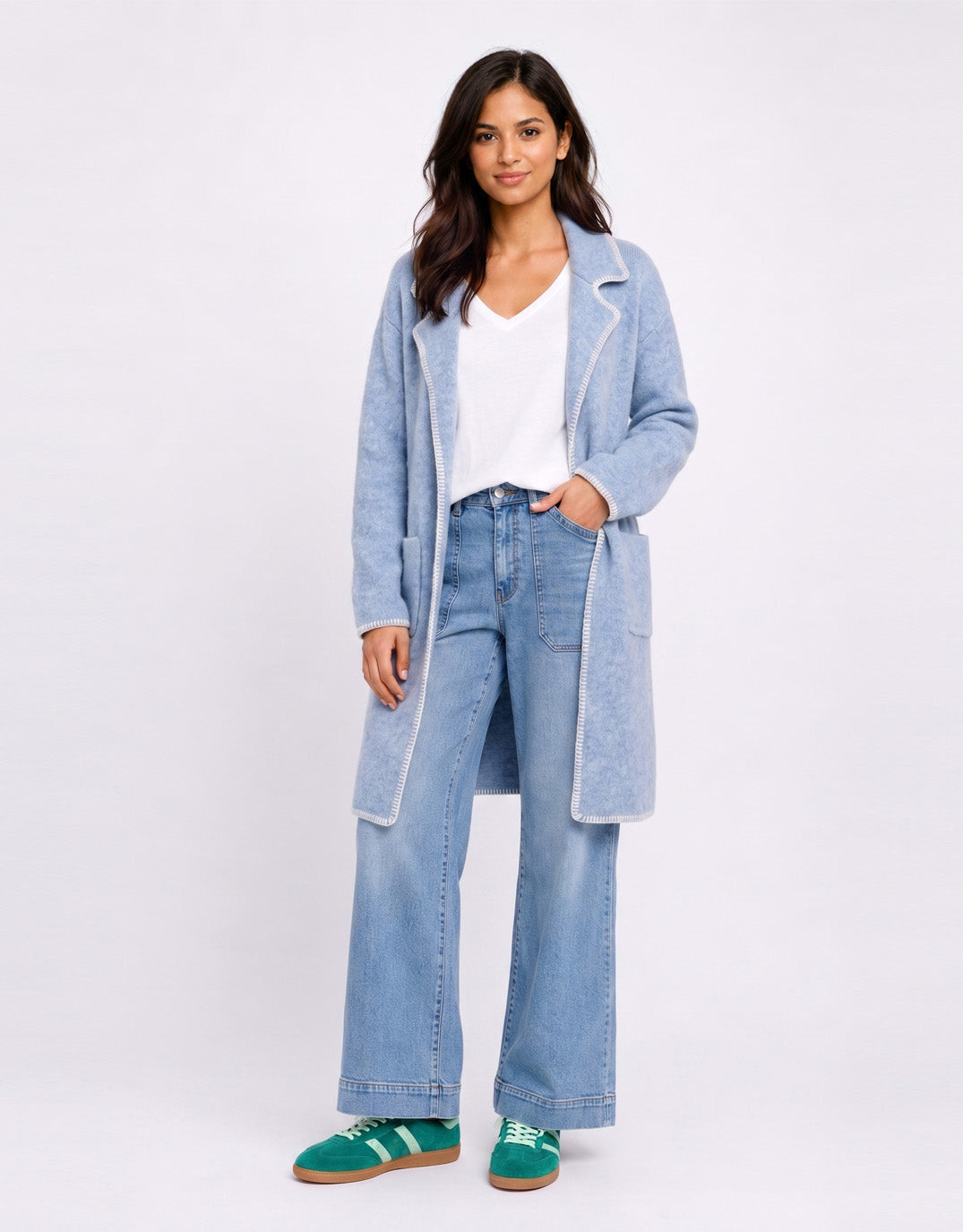 132 Fashion Noa Blanket Stitch Coatigan (Blue)