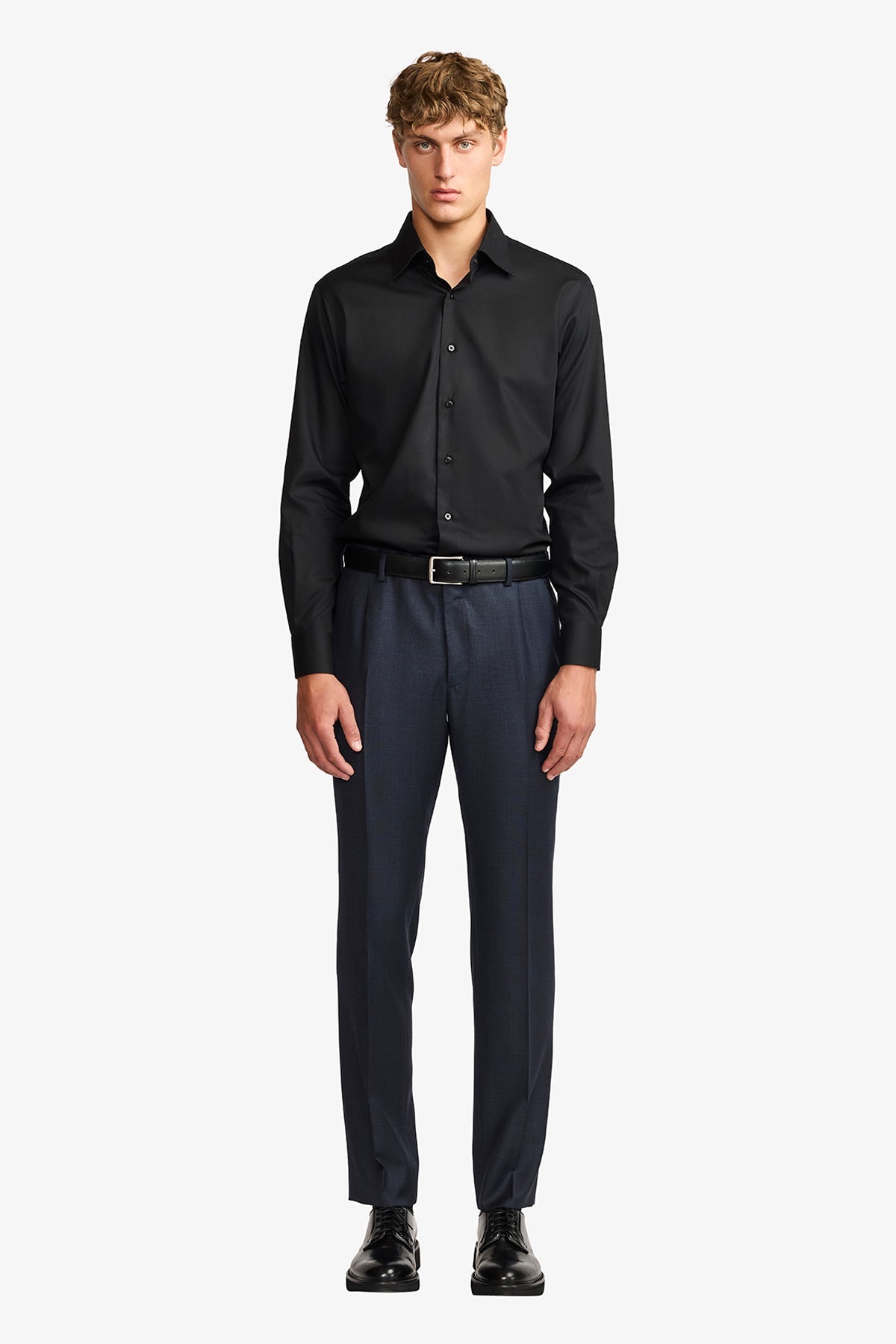 Image of Shirts. Product name - Norris formal shirt fine black twill in Black colour by brand - Anthony Squires