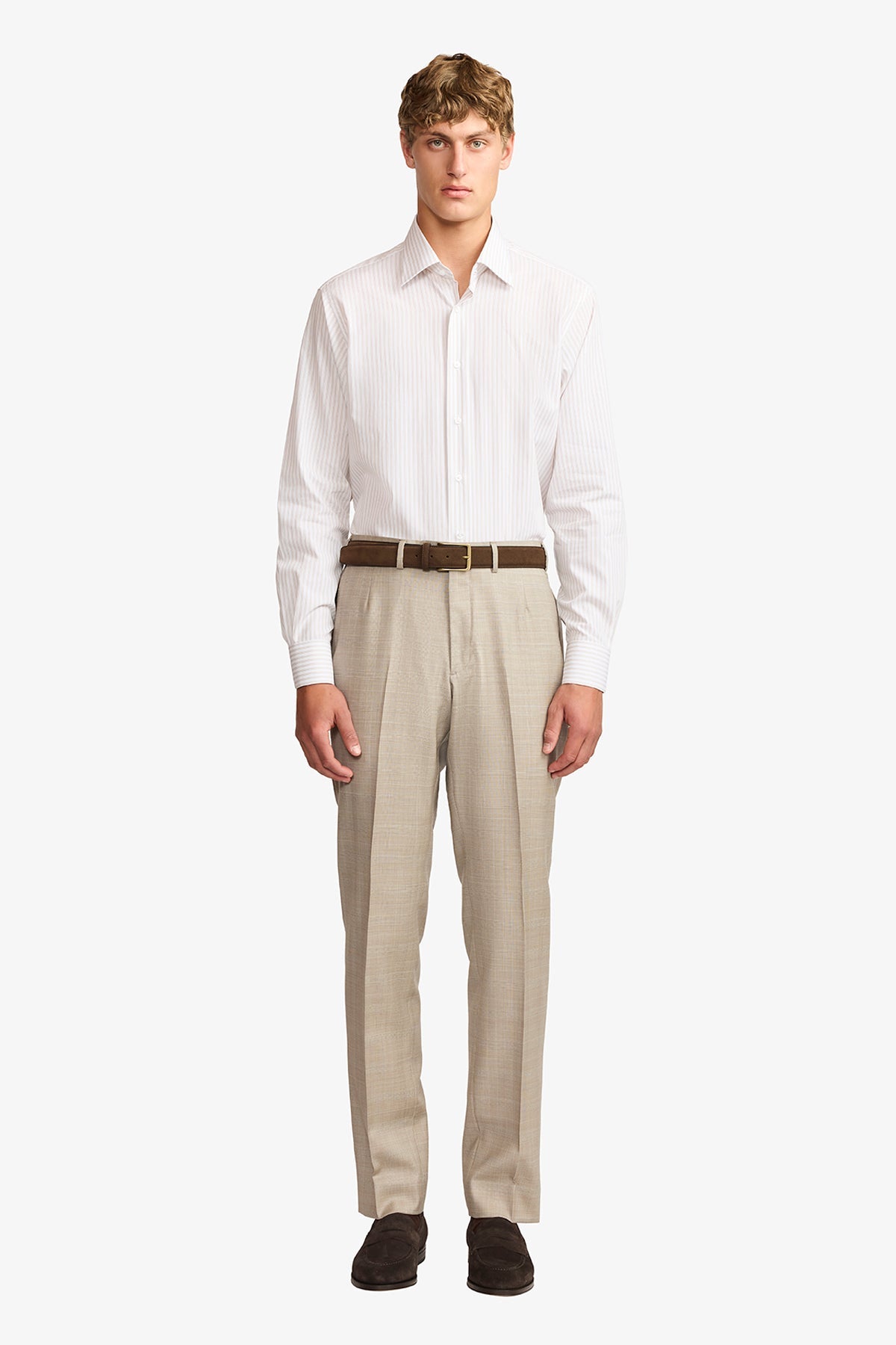 Image of Shirts. Product name - Norris formal shirt brown stripe in Brown colour by brand - Anthony Squires