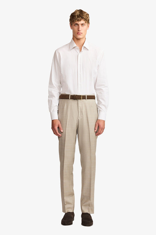 Image of Shirts. Product name - Norris formal shirt brown stripe in Brown colour by brand - Anthony Squires