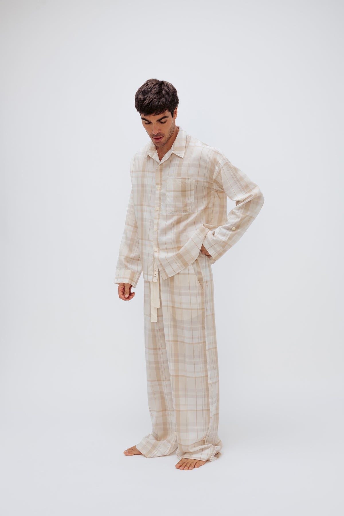 NUNE Long Sleeve Sleep Shirt Macel (Oat Check)